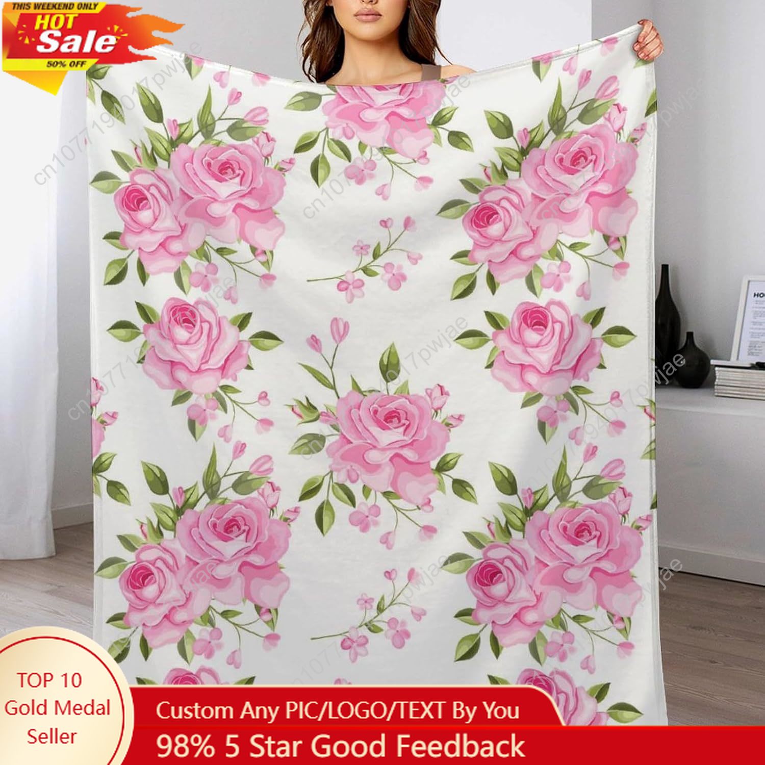 Home Textiles Towel - Одеяло с розовым цветком, цветочный декор,