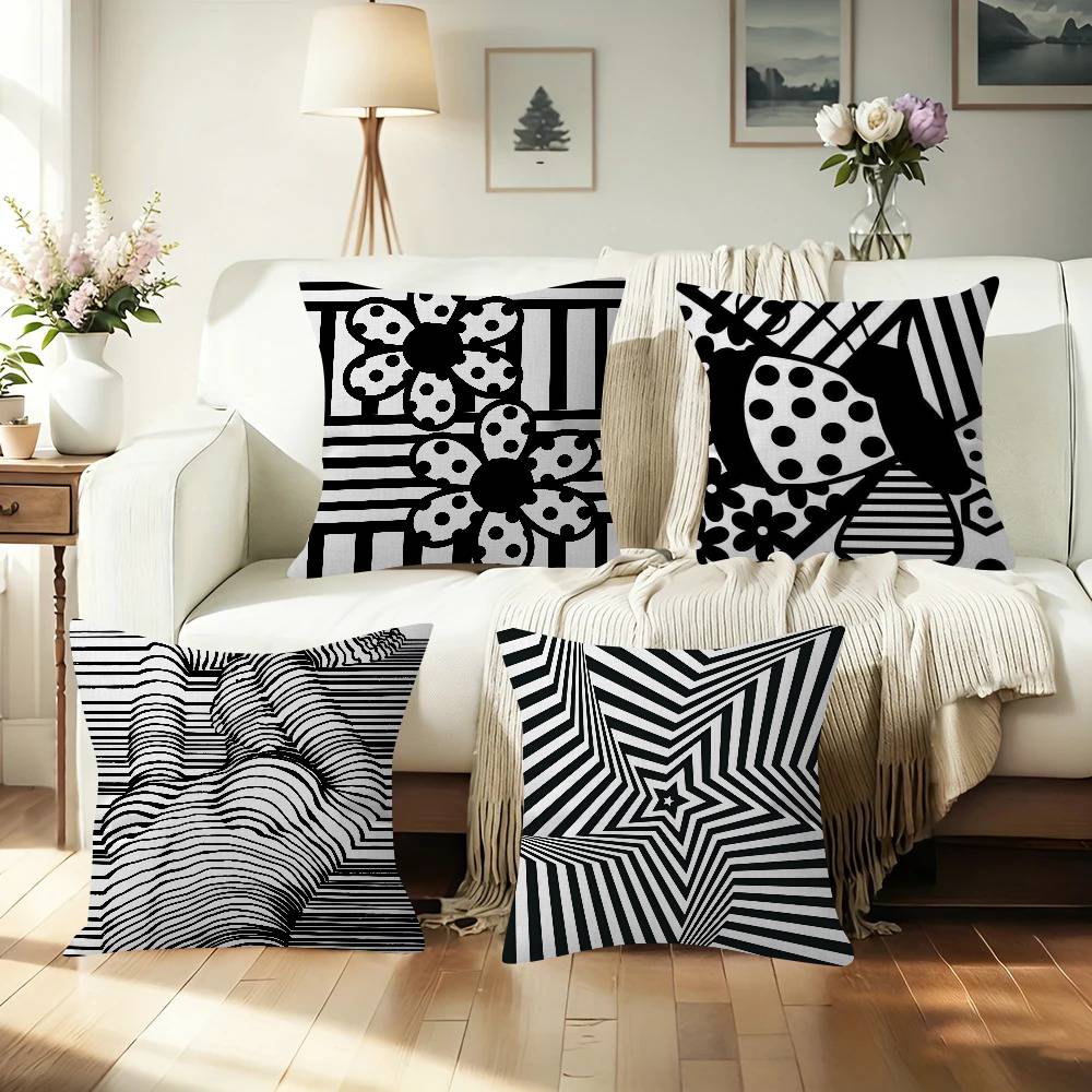 Home Lines Textiles - Черная абстрактная наволочка с линейным рисунком,